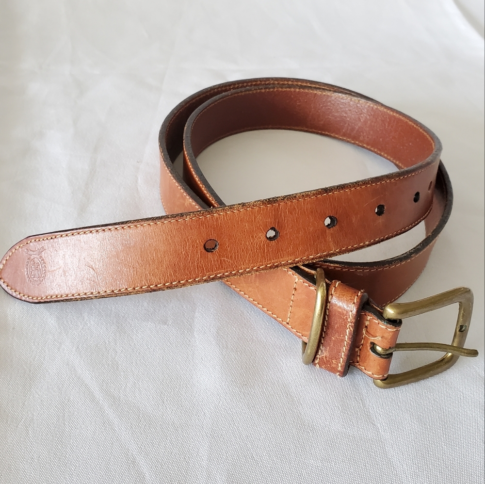 Vtg Tommy Hilfiger Men's 40 L/XL Genuine Leather Tan Dress Belt Brass Buckle USA